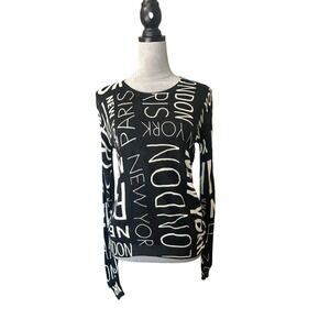 Forever 21 Womens Black White City Print Long Sleeve Sweater Top Size S